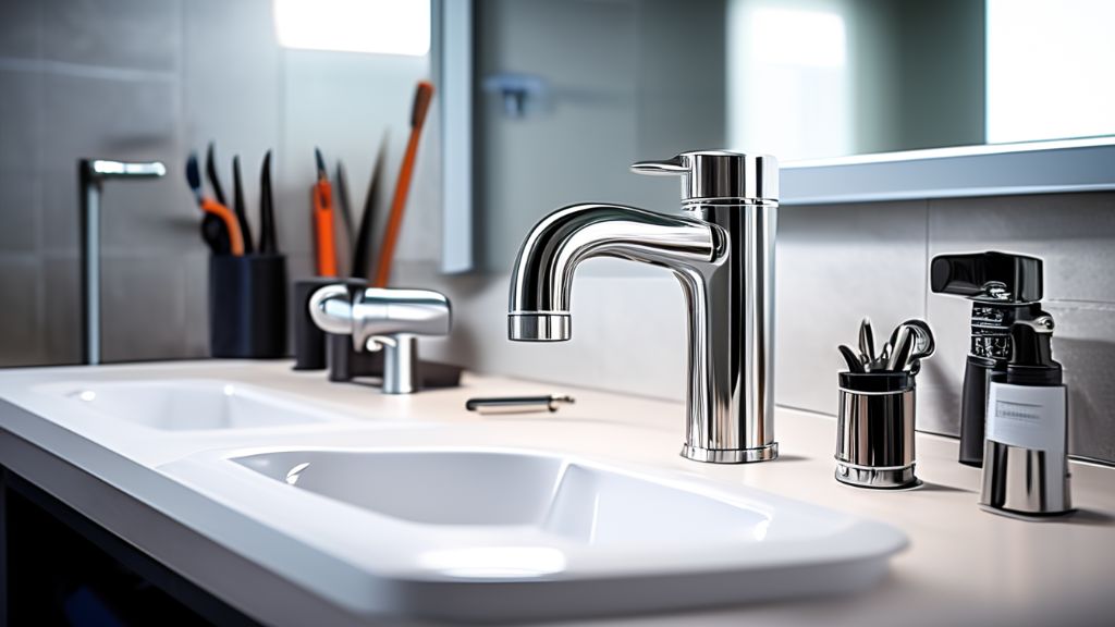 Armaturen und Sanitär — Wasserhahn, Duscharmatur, Waschtisch und Abfluss